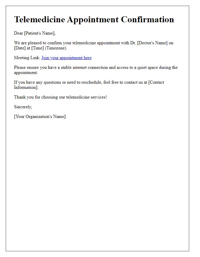 Letter template of telemedicine appointment confirmation
