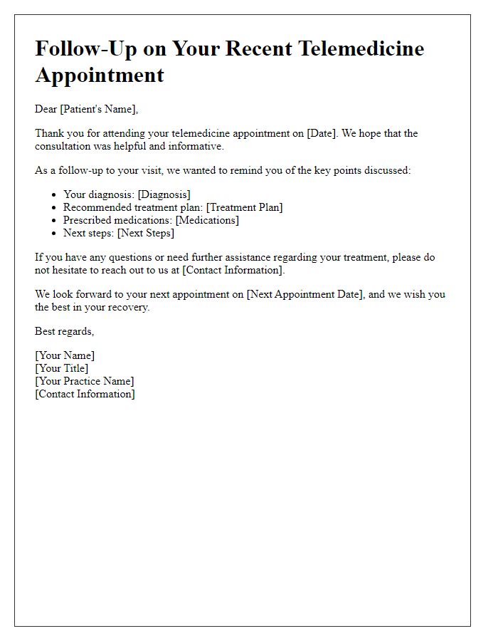 Letter template of telemedicine appointment follow-up