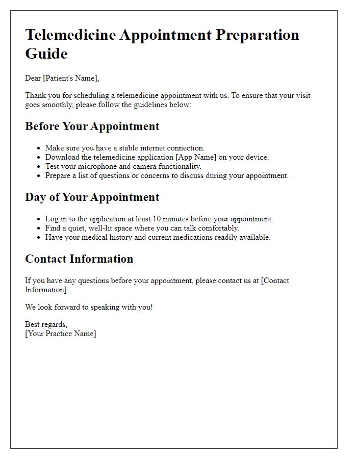 Letter template of telemedicine appointment preparation guide