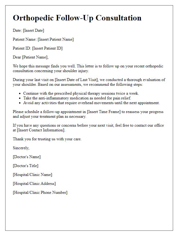 Letter template of orthopedic consultation follow-up for shoulder injury.