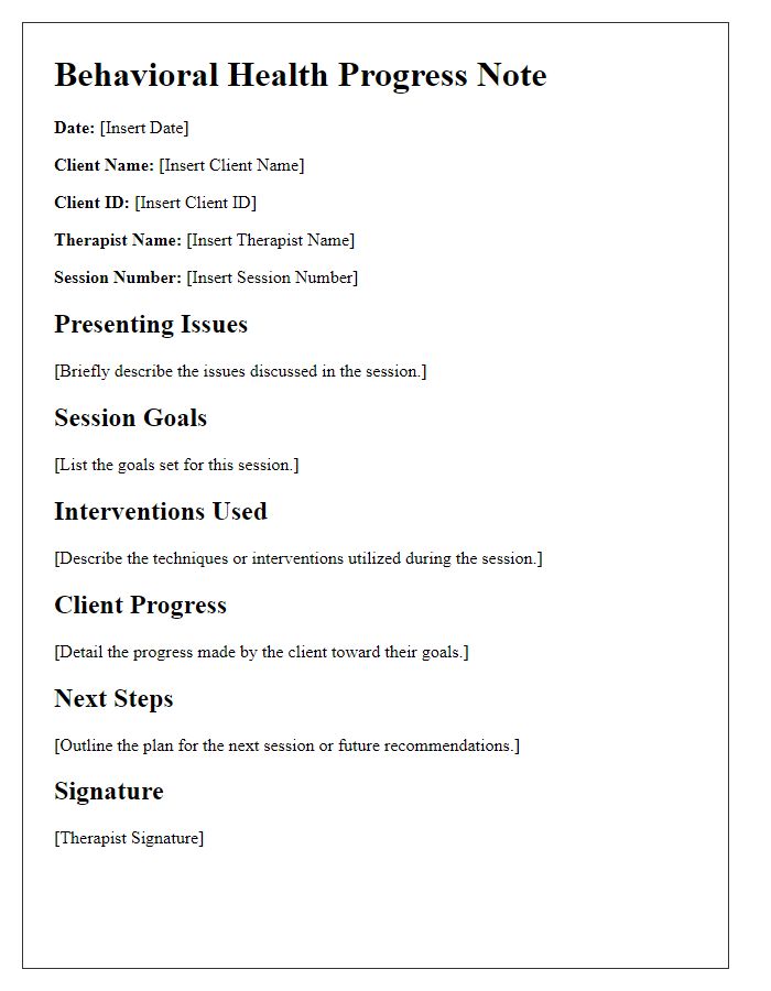 Letter template of behavioral health progress documentation.