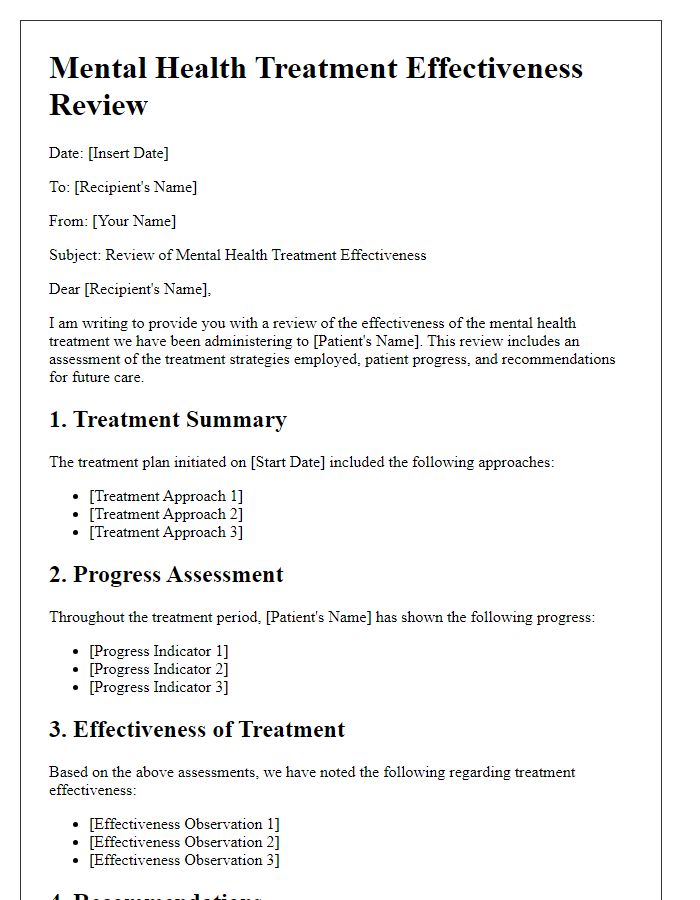 Letter template of mental health treatment effectiveness review.