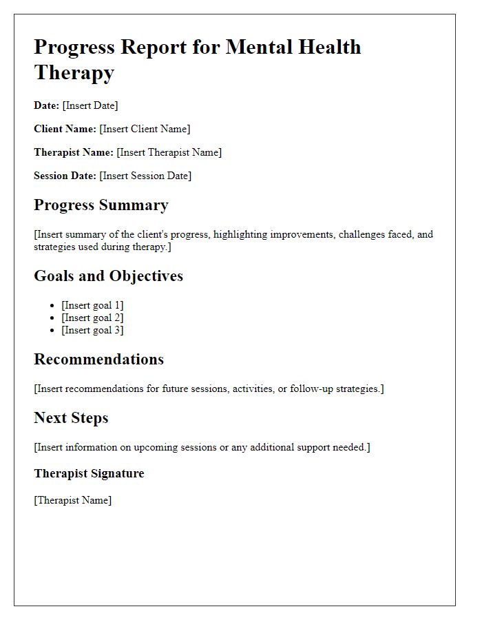 Letter template of progress report for mental health therapy.