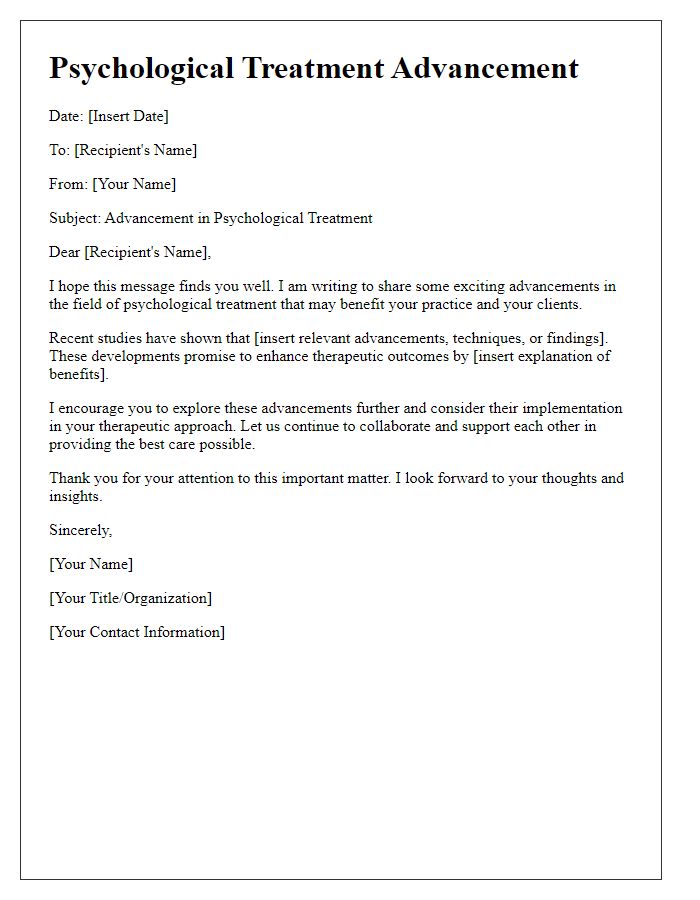 Letter template of psychological treatment advancement.