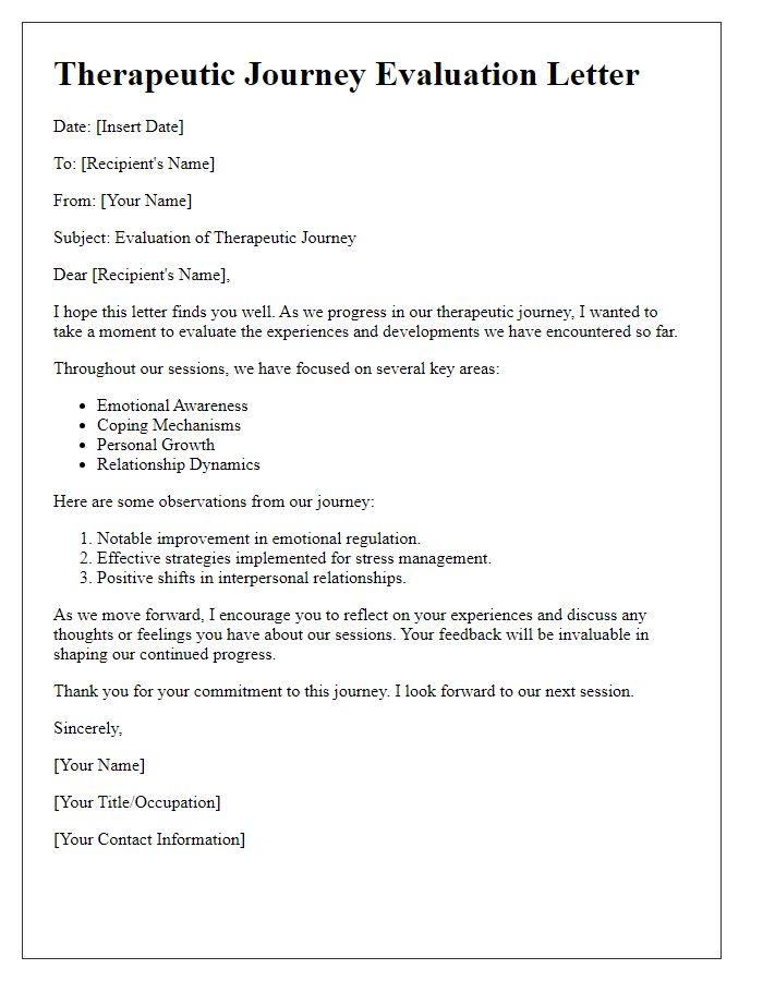 Letter template of therapeutic journey evaluation.