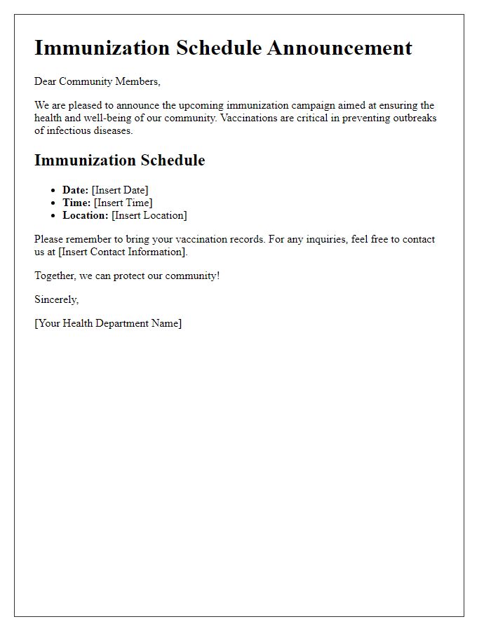 Letter template of immunization schedule announcement for public health campaigns