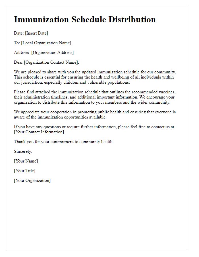 Letter template of immunization schedule distribution for local organizations