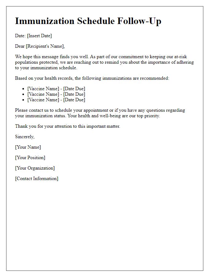 Letter template of immunization schedule follow-up for at-risk populations