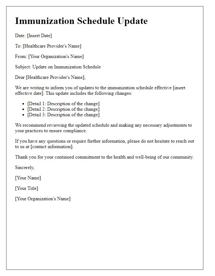 Letter template of immunization schedule update for healthcare providers