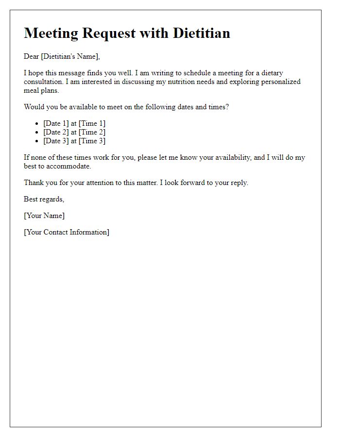 Letter template of scheduling a meeting with a dietitian.