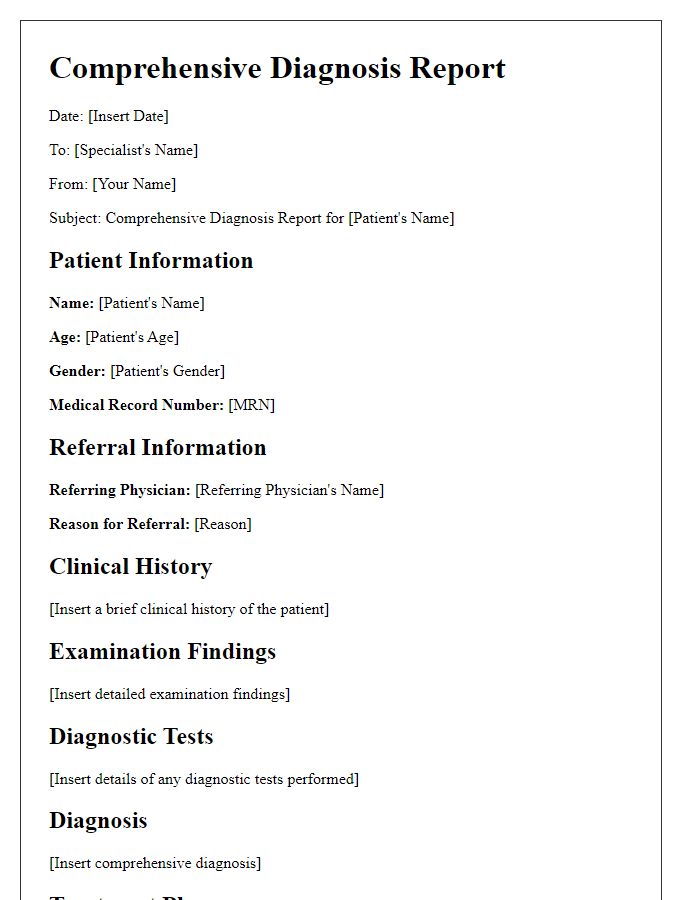 Letter template of comprehensive diagnosis report for specialists.