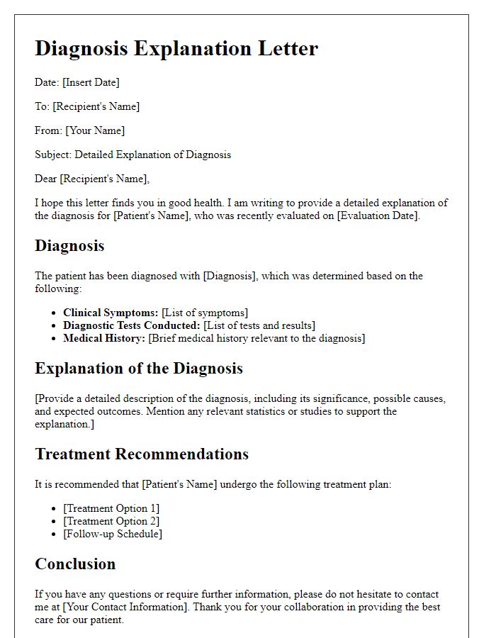 Letter template of detailed diagnosis explanation for healthcare providers.