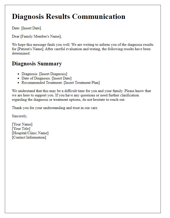 Letter template of diagnosis results communication for family members.