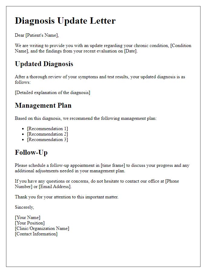 Letter template of diagnosis update for chronic condition management.