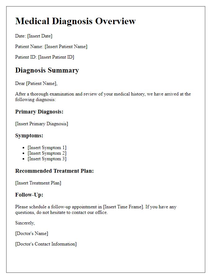 Letter template of medical condition diagnosis overview for patients.