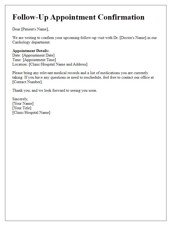 Letter template of cardiology follow-up visit scheduling.