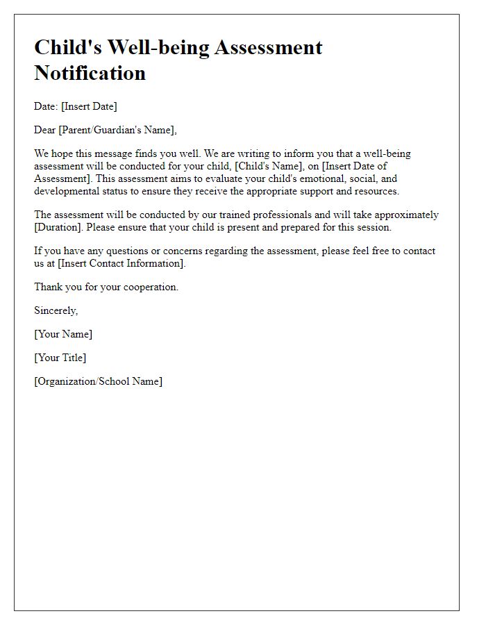 Letter template of child's well-being assessment notification