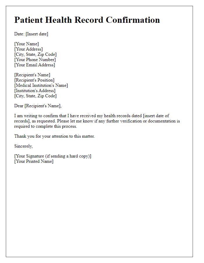 Letter template of patient health record confirmation letter