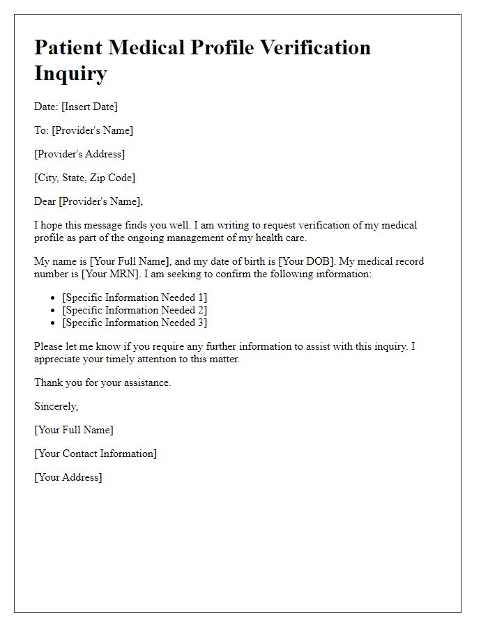 Letter template of patient medical profile verification inquiry