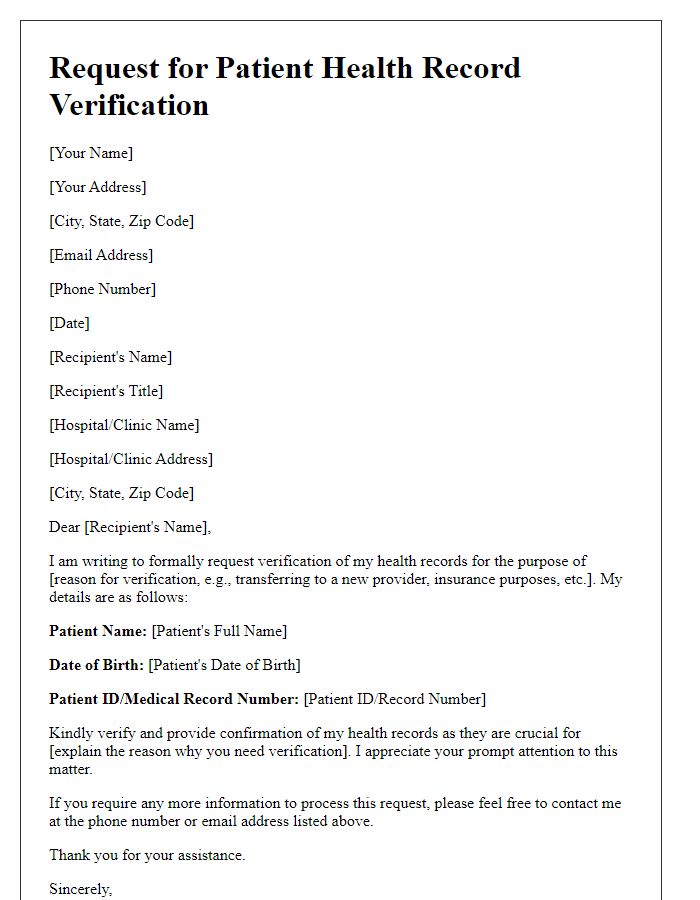 Letter template of request for patient health record verification