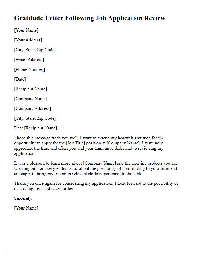 Letter template of gratitude following a job application review