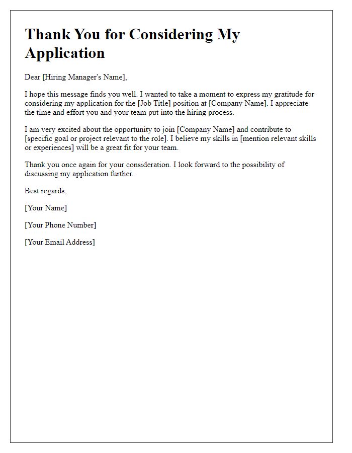 Letter template of thanks after submitting a job application