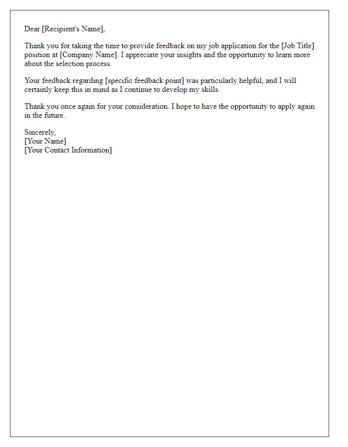 Letter template of thanks for feedback on job application