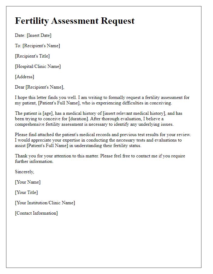 Letter template of obstetrics and gynecology fertility assessment request