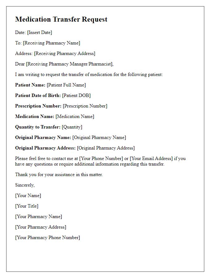 Letter template of pharmacy medication transfer request