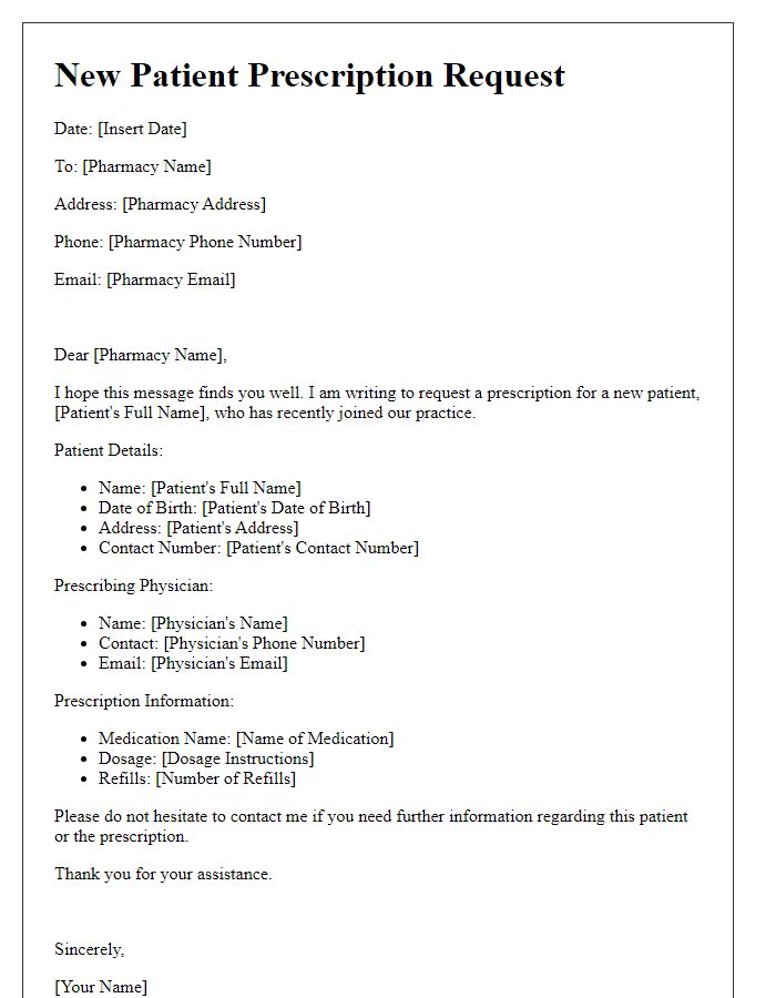 Letter template of pharmacy new patient prescription request