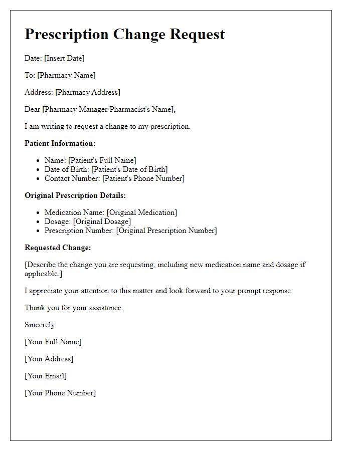 Letter template of pharmacy prescription change request