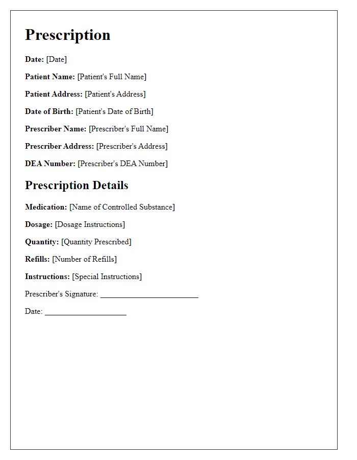 Letter template of pharmacy prescription for a controlled substance