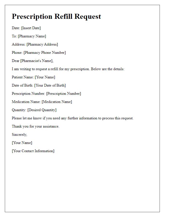 Letter template of pharmacy prescription refill request