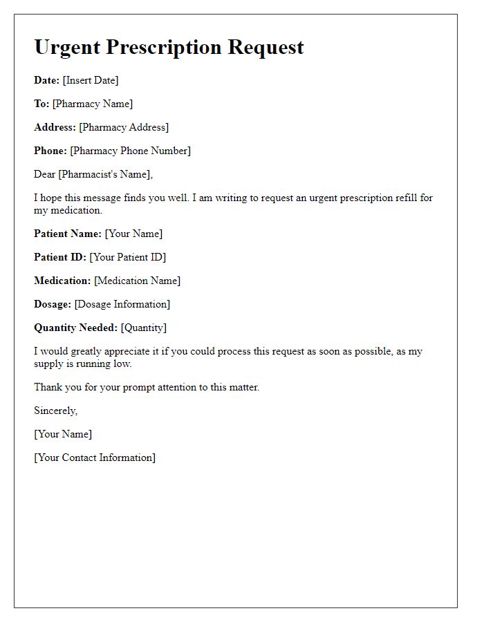 Letter template of pharmacy urgent prescription request