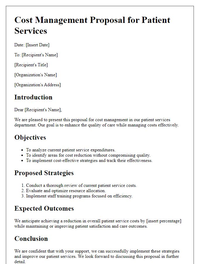 Letter template of cost management proposal for patient services