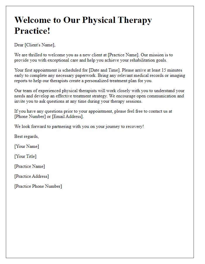 Letter template of introduction for new physical therapy clients.