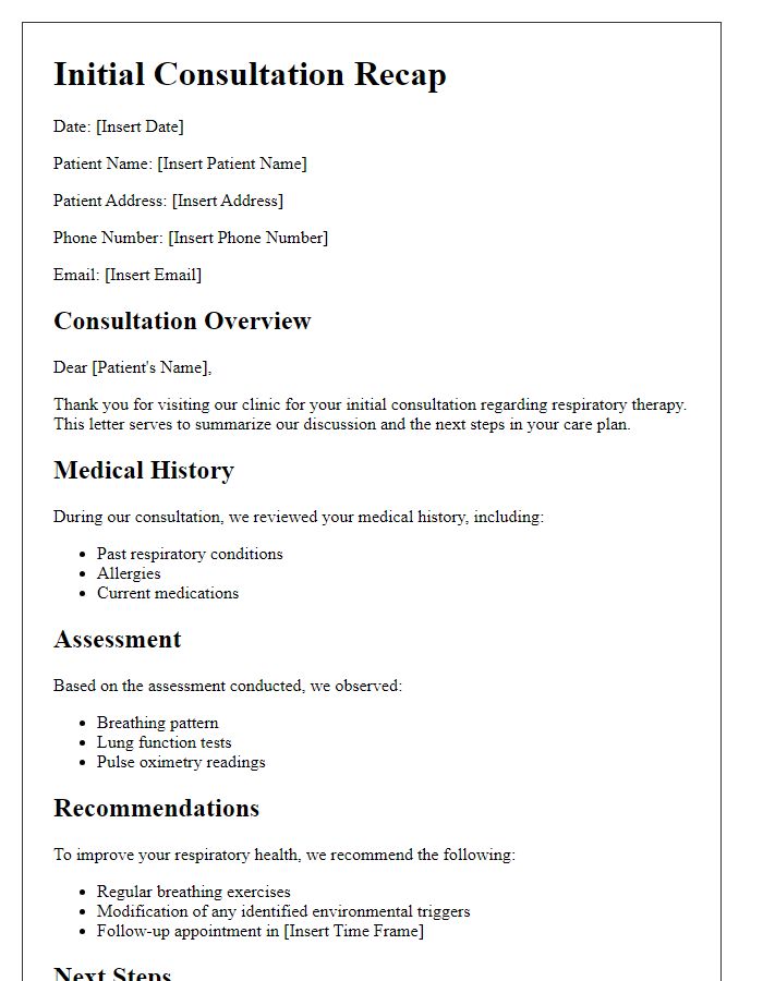 Letter template of respiratory therapy initial consultation