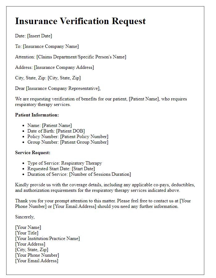 Letter template of respiratory therapy insurance verification