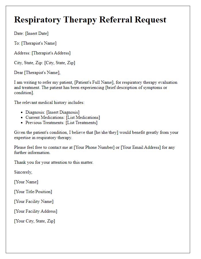 Letter template of respiratory therapy referral request