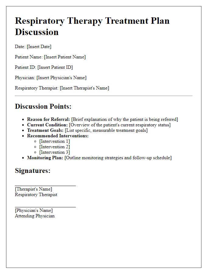 Letter template of respiratory therapy treatment plan discussion