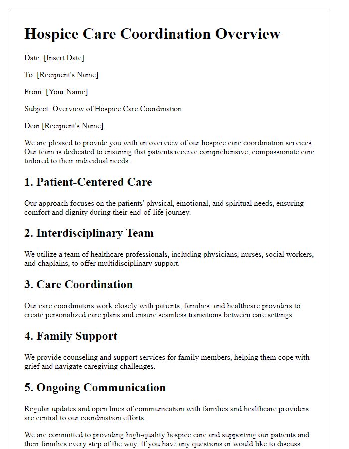 Letter template of hospice care coordination overview.