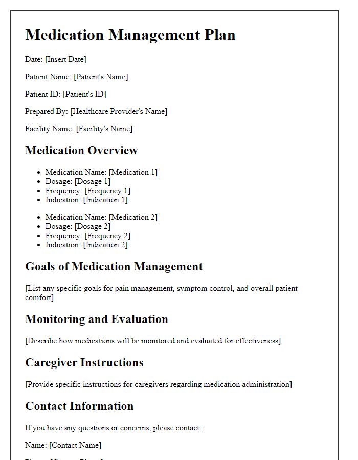 Letter template of hospice care medication management plan.