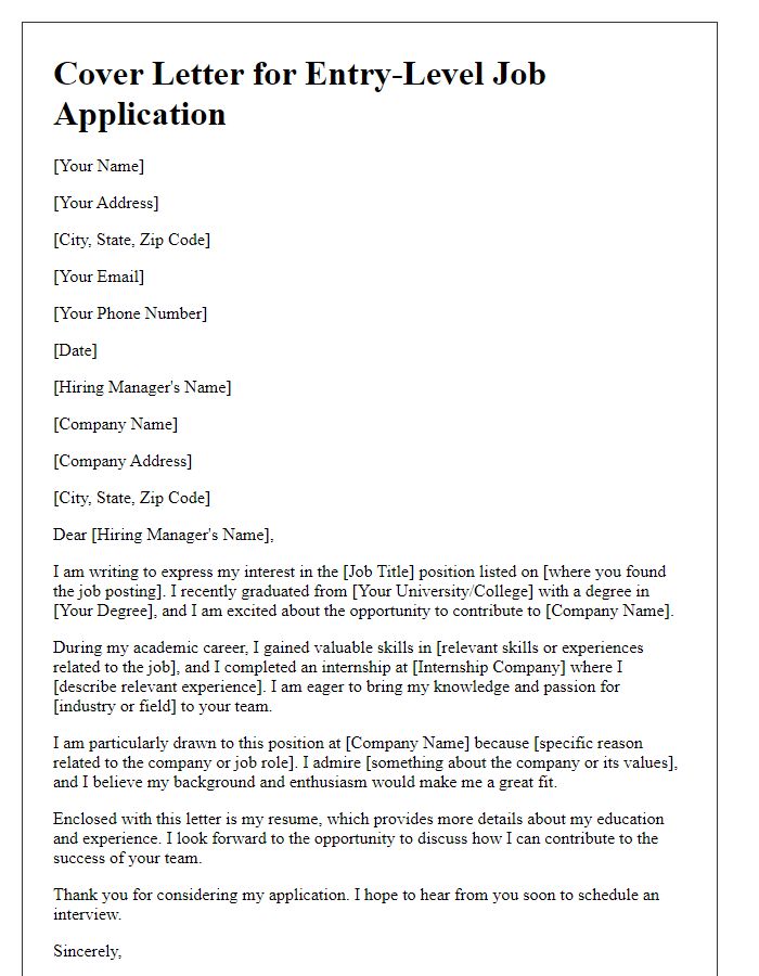 Letter template of entry-level job application cover letter