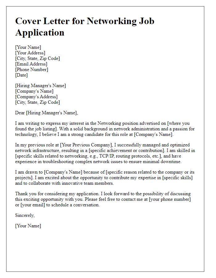 Letter template of networking job application cover letter