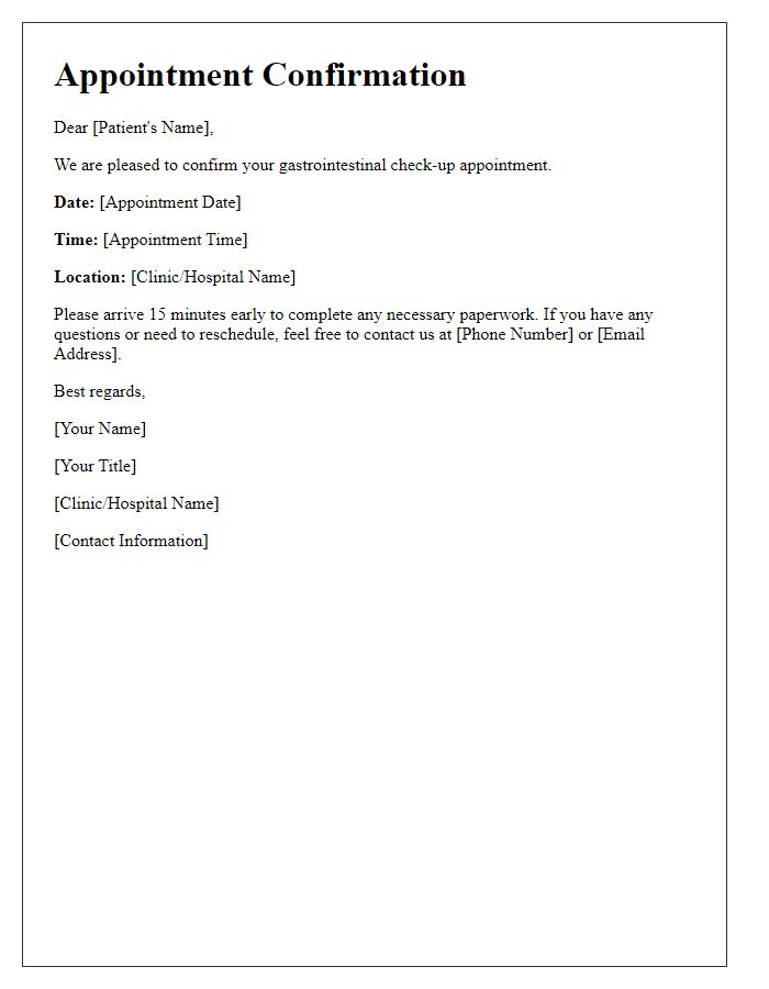 Letter template of gastrointestinal check-up scheduling