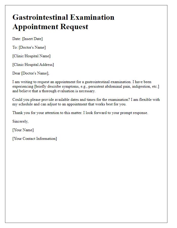 Letter template of gastrointestinal examination appointment request