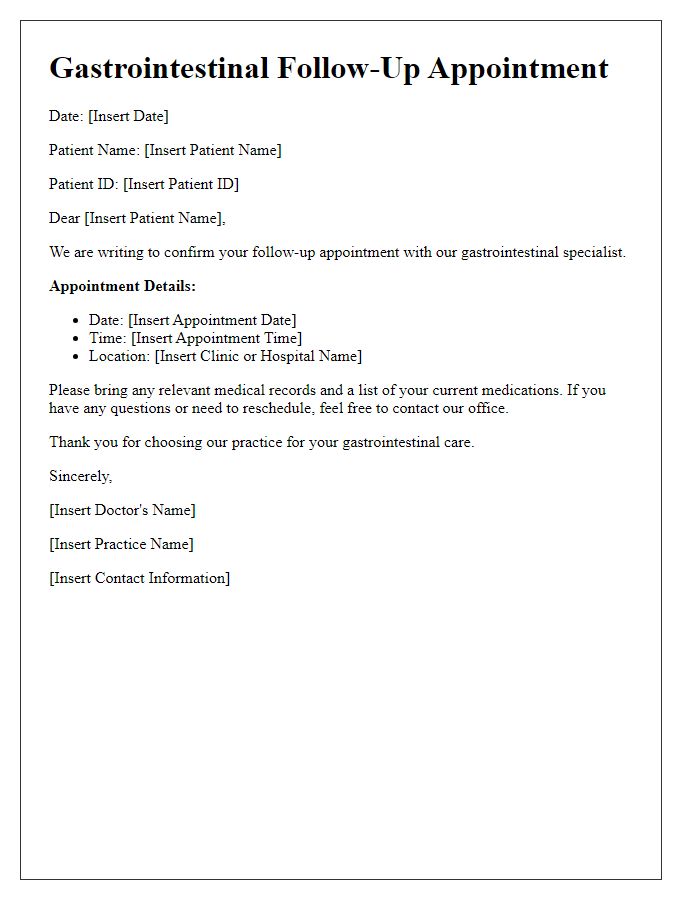 Letter template of gastrointestinal follow-up appointment