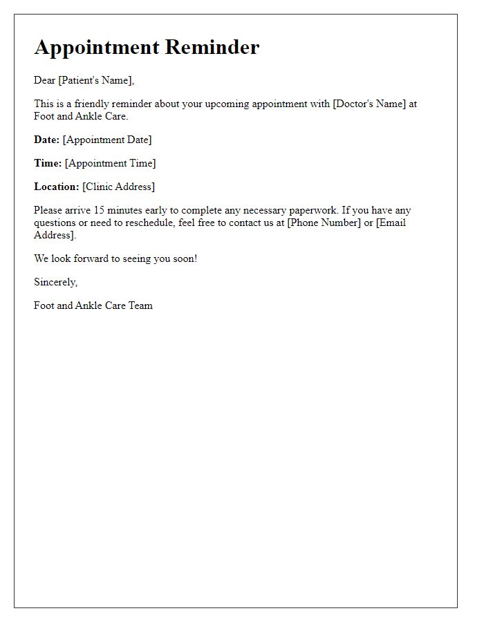 Letter template of Appointment Reminder for Foot and Ankle Care