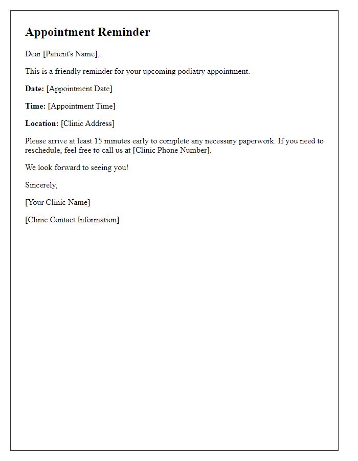 Letter template of Podiatry Appointment Reminder for Patients