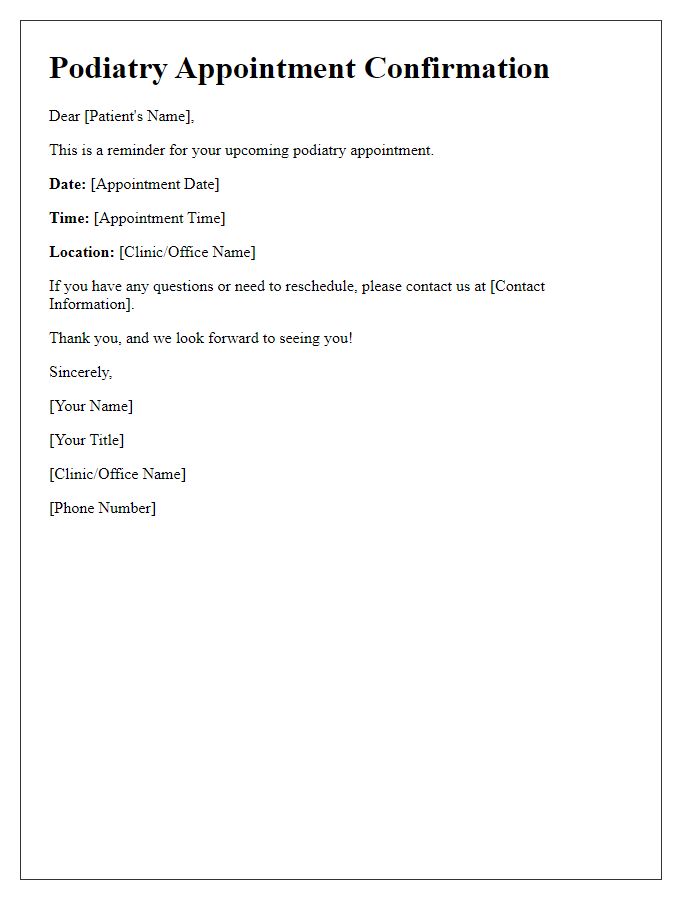 Letter template of Podiatry Visit Confirmation Reminder